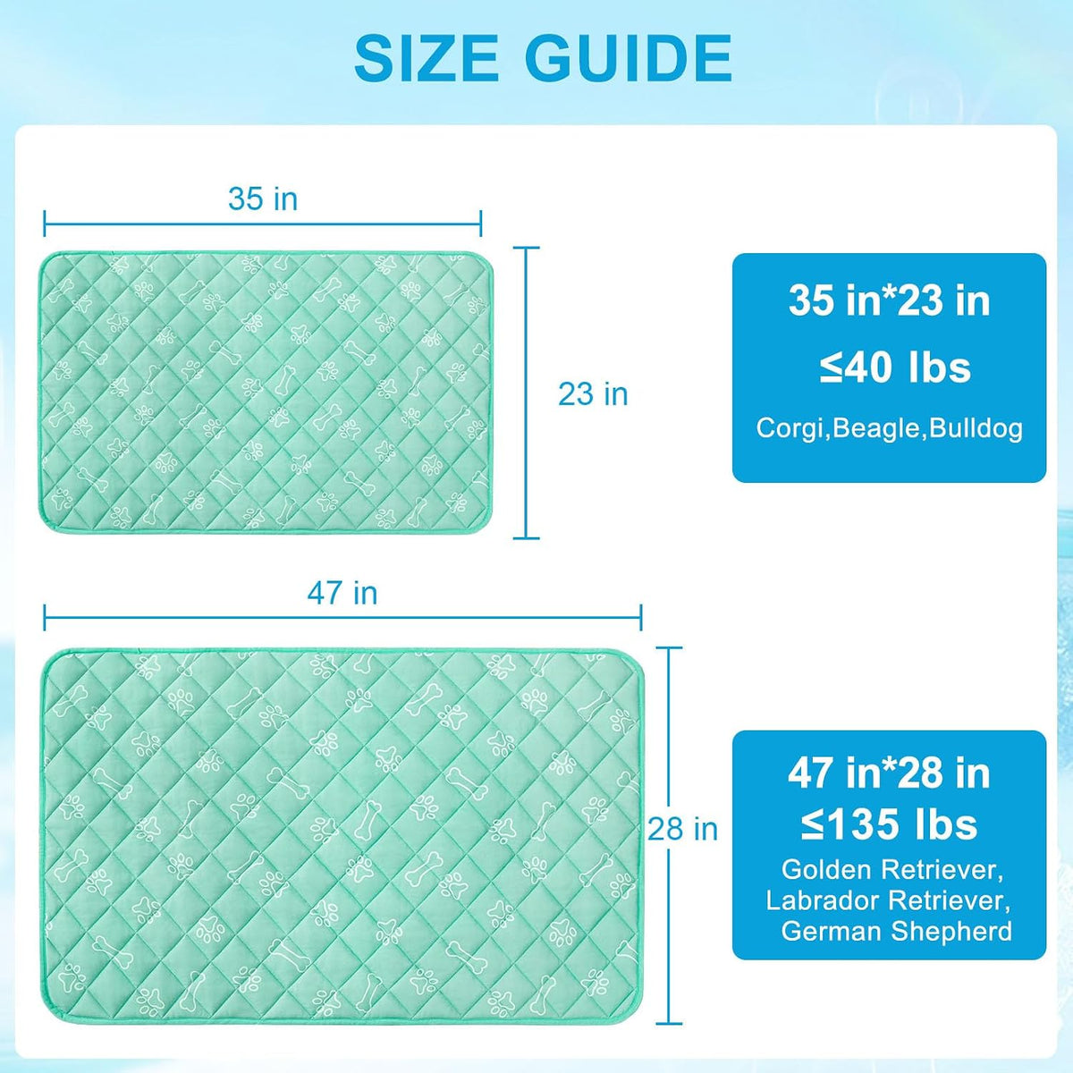 BEAUTYZOO Dog Cooling Mat, Durable Cooling Mat for Large Dogs 35X23In, Aqua