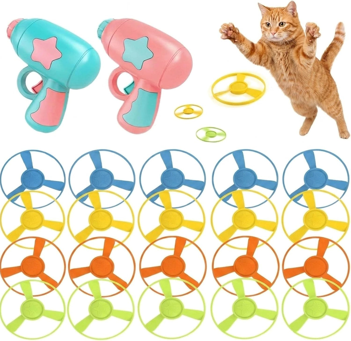 22 PCS Cat Fetch Toy with Colorful Flying Propellers Set, Cat Playing Tracking Interactive Toys for Kitten Chasing Training Hunting