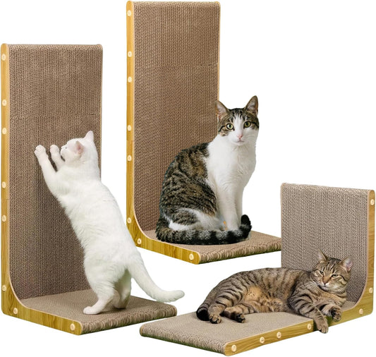 SMARTBEAN 3-Pack Cardboard Cat Scratcher for Indoor Cats, 23 Inch L Shaped Vertical Cat Scratching Post, Cat Scratching Board for Wall and Couch, Large