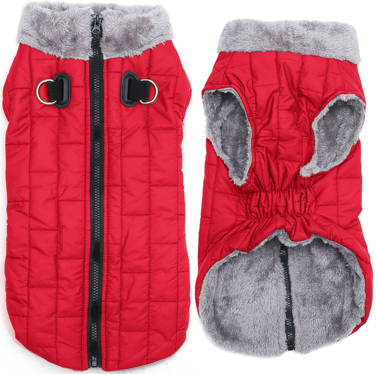 Joydaog Fleece Dog Jacket for Small Dogs,Puppy Coat with Harness,Red M