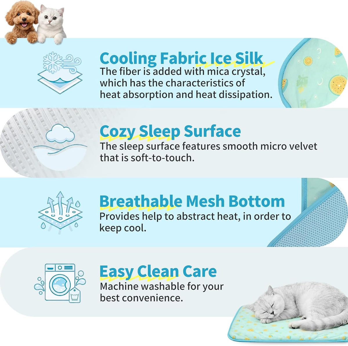 NWK Pet Cooling Mat Q-Max>0.345 Fabric for Dogs & Cats (Green Fruit Medium)