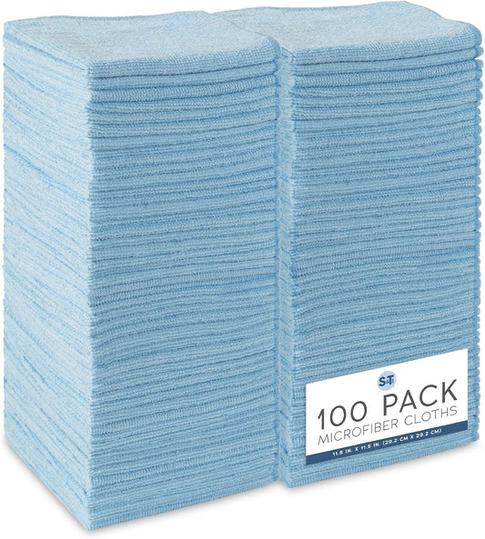 S&T INC. Microfiber Cleaning Cloth, 100 Pack, 11.5" X 11.5", Light Blue