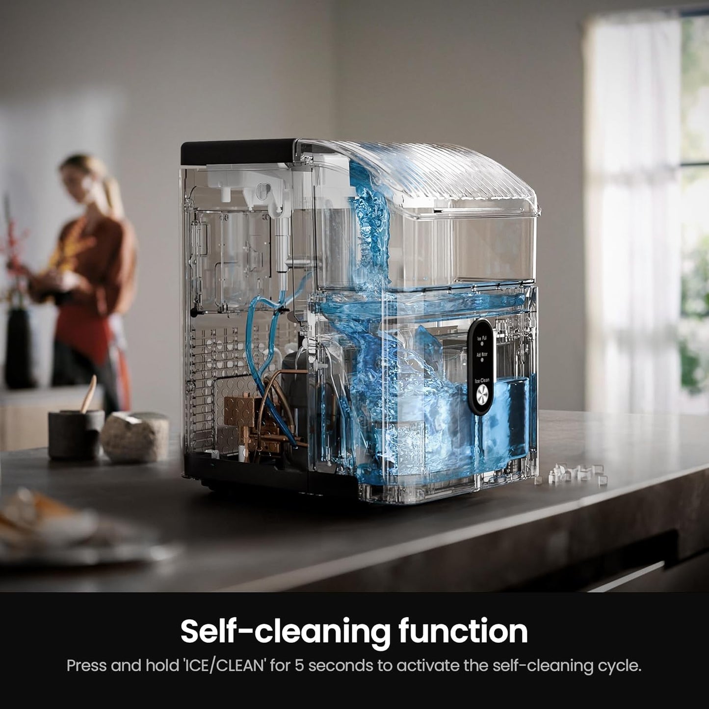 Kismile Nugget Ice Makers Countertop,Portable Ice Machine with Crushed Ice, 35Lbs/Day,Self-Cleaning,One-Click Operation for Home Use(Silver)