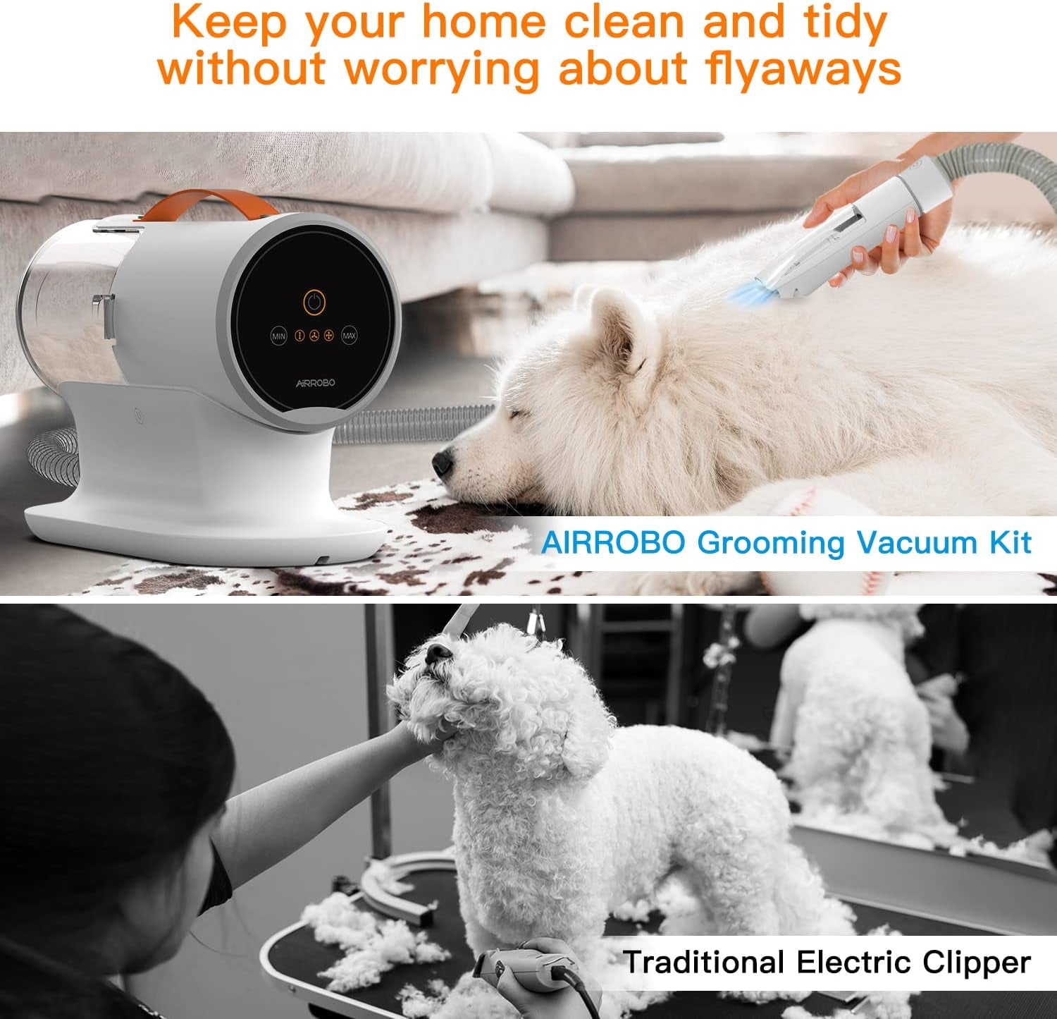 AIRROBO Dog Grooming Vacuum Kit,12000Pa Strong Pet Vacuum for Shedding,Grooming Hai,Quiet,Pg100,2L Large Capacity