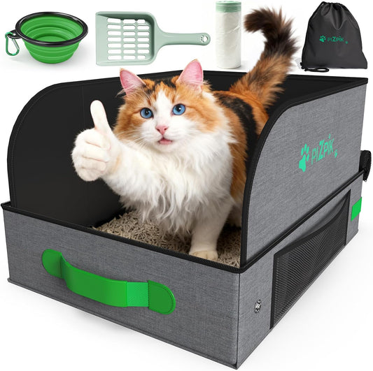 20" X 16" X 11" Travel Litter Box for Cats, Collapsible Cat Litter Box with Compact Fold, Portable Cat Box - Leak-Proof Water-Resistant, Hard Bottom & Easy Carry for Car/Hotel/Airplane On-The-Go