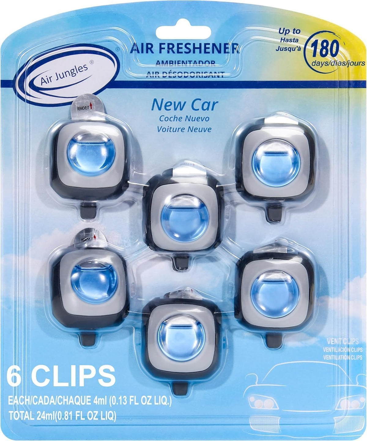 Air Jungles New Car Scent Car Air Freshener Vent Clip 6 Ct, Long Lasting