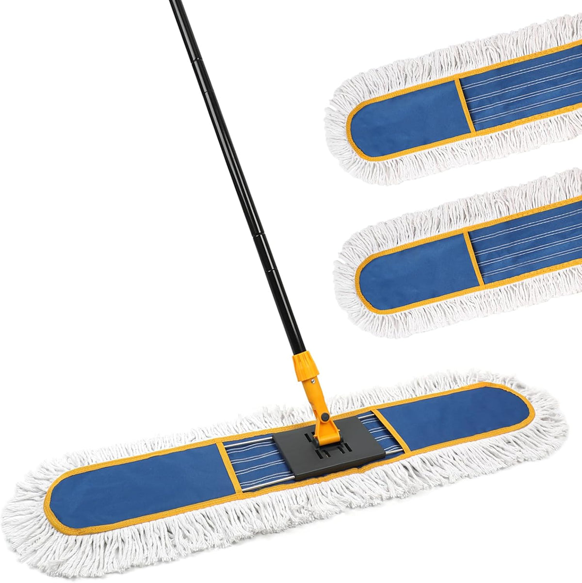 24”Dust Mop for Floor Cleaning, Heavy Duty Sweeper Broom Catches Dust, Pet Hair, and Debris, Washable 2 Cotton Mop Pads, Floor Duster for Hardwood, Tile, Laminate, and LVP Flooring