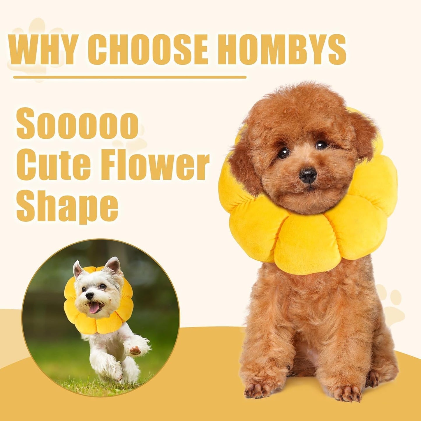 HOMBYS Soft Dog Cone for Dogs and Cats, Cute & Fluffy Flower Shape for Calming, Adjustable Dog Collar Alternative after Surgery, Protective Elizabethan Collar for Dogs Recovery & Stop Licking, S
