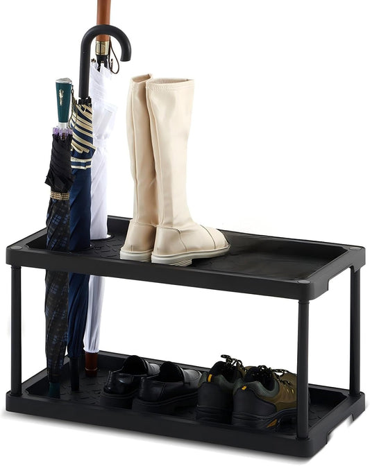 Cinnvoice 2 Tier Shoe Rack with Umbrella Holder Waterproof 28X14.5X14.5