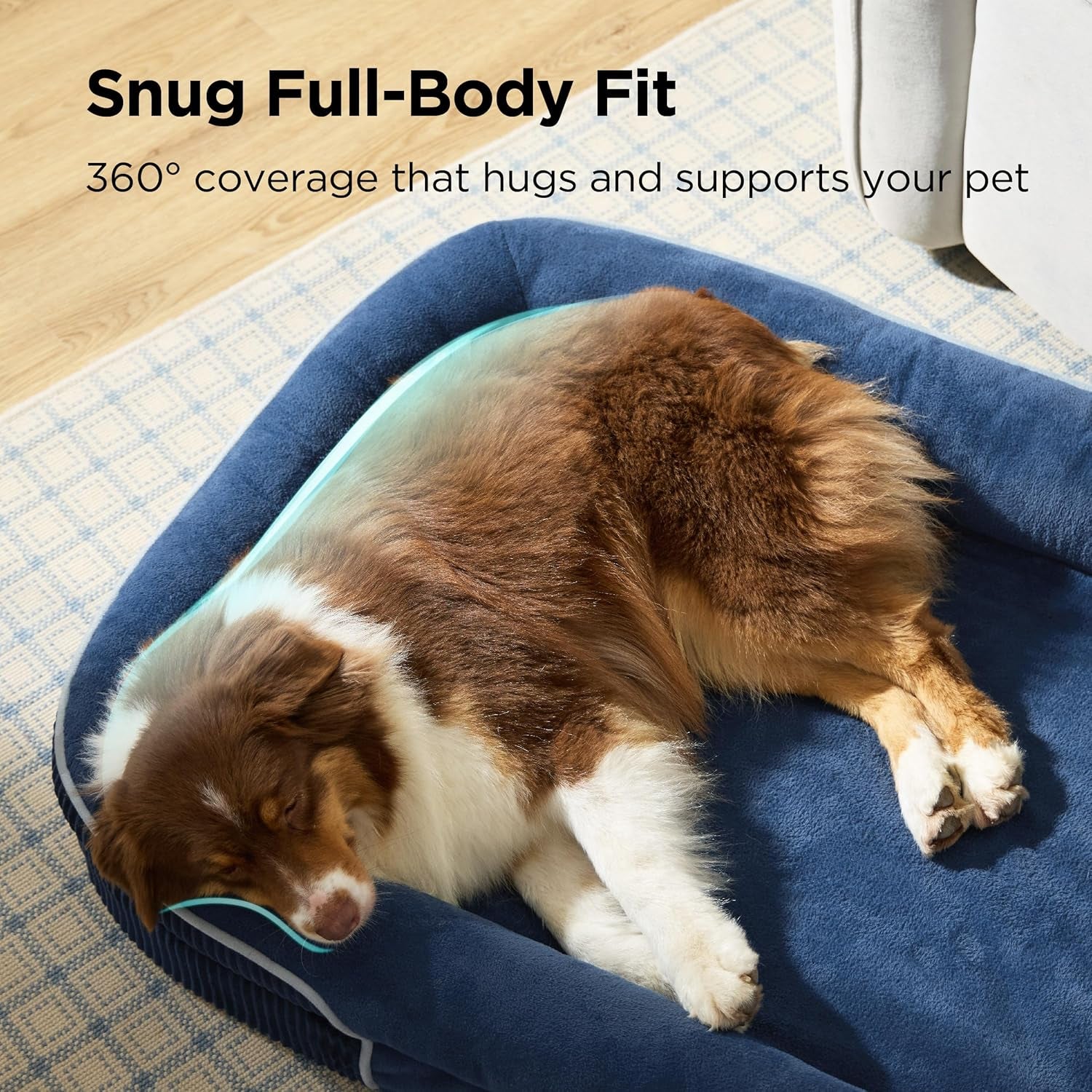 Bedsure XL Orthopedic Dog Beds Large Sized Dog - 360° Oval Bolster Large Dogs Bed for Senior Dogs with Waterproof Washable Cover, Extra Large Pet Sofa Couch with Ultra-Soft Fleece, Navy Blue, 42"
