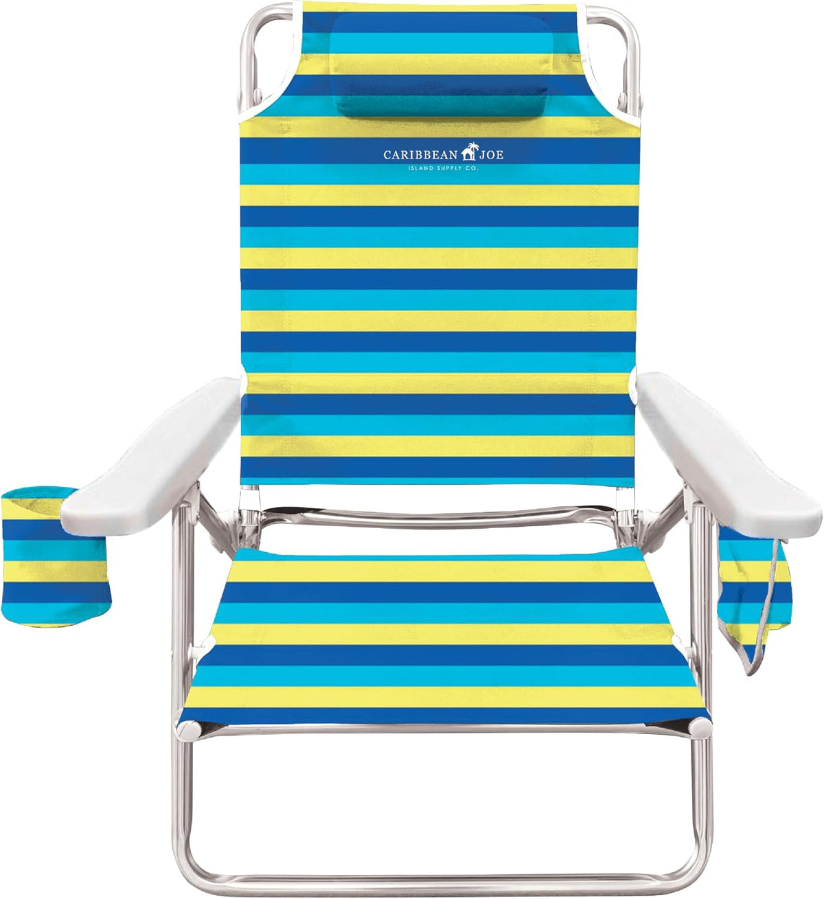 Caribbean Joe Folding Beach Chair, 5 Position Lightweight, Portable Reclining Outdoor Camping Chair with Headrest, Shoulder Strap, and Cup Holder, Bold Stripe