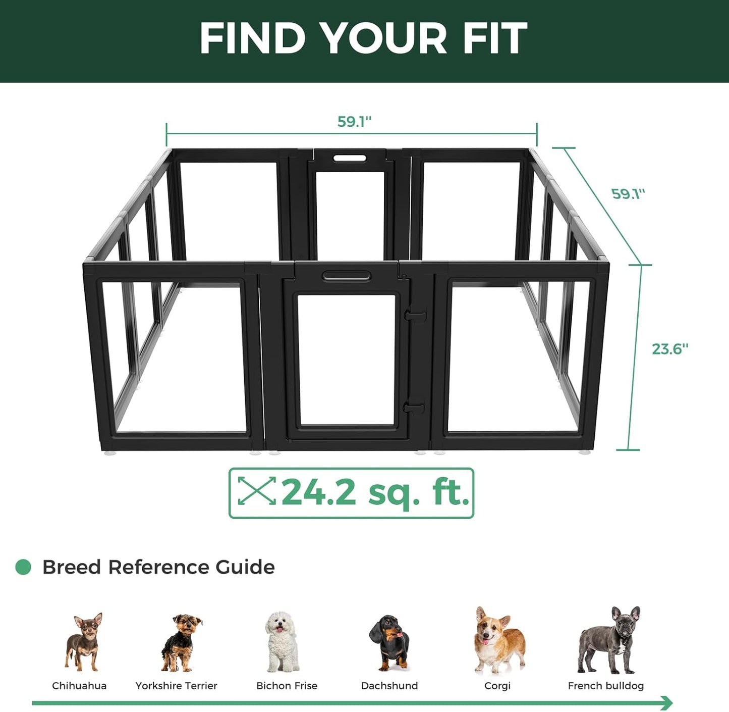 FXW Auraspace Acrylic Indoor Dog Playpen for Puppies and Small Dogs, 24 Inch, 12 Panels, Black