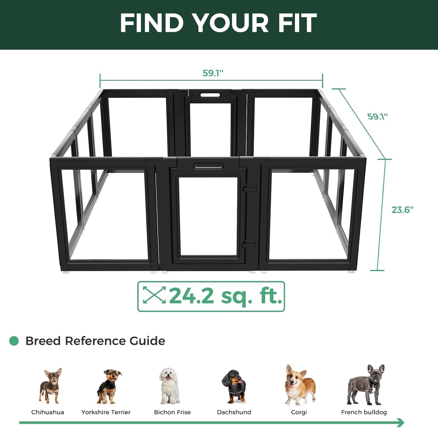 FXW Auraspace Acrylic Indoor Dog Playpen for Puppies and Small Dogs, 24 Inch, 12 Panels, Black