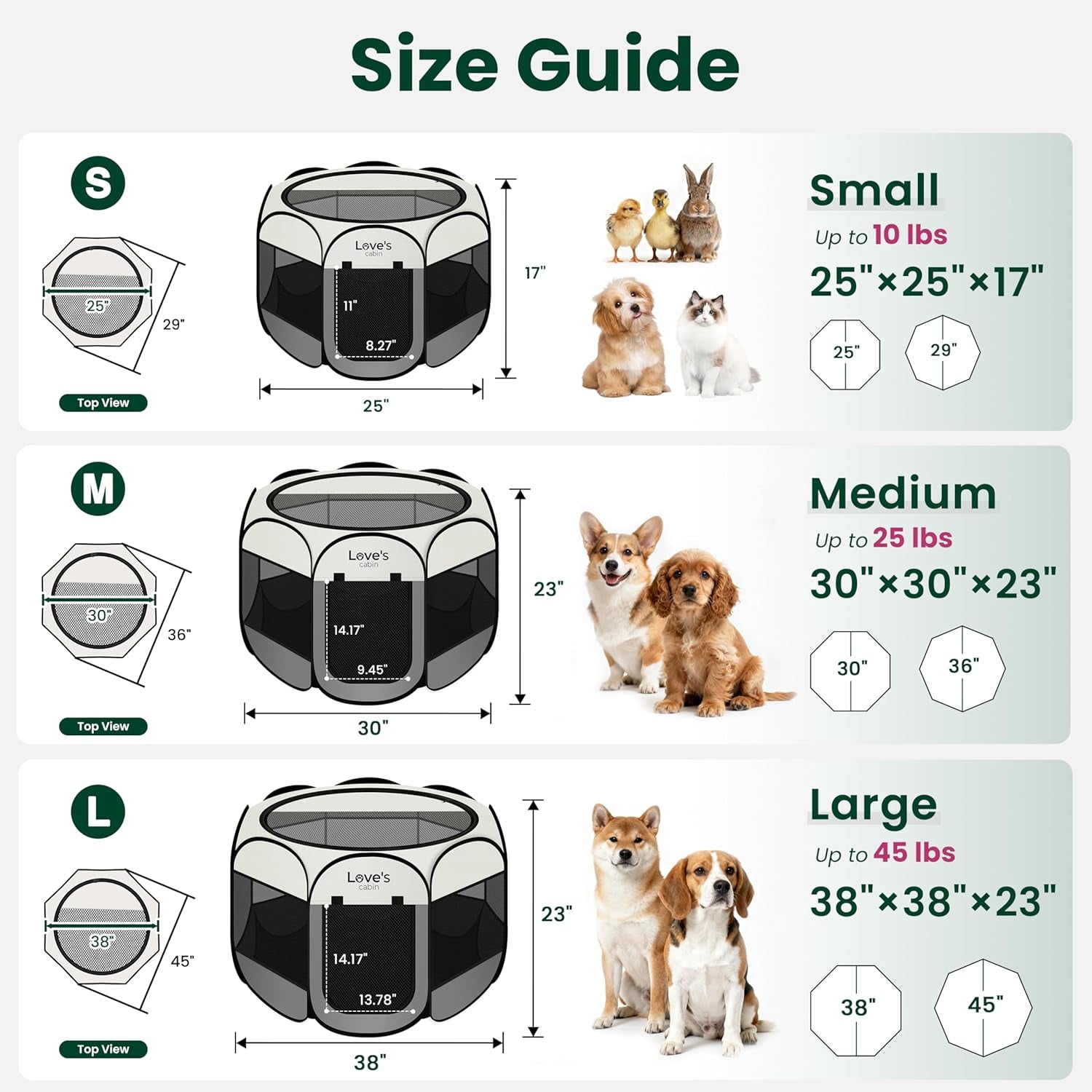 Love'S Cabin Pet Puppy Dog Playpen, Medium Dog Tent Crates Cage Indoor/Outdoor, Portable Playpen for Cat, Foldable Pop up Dog Kennel Playpen with Carring Case, Removable Zipper Top, Grey