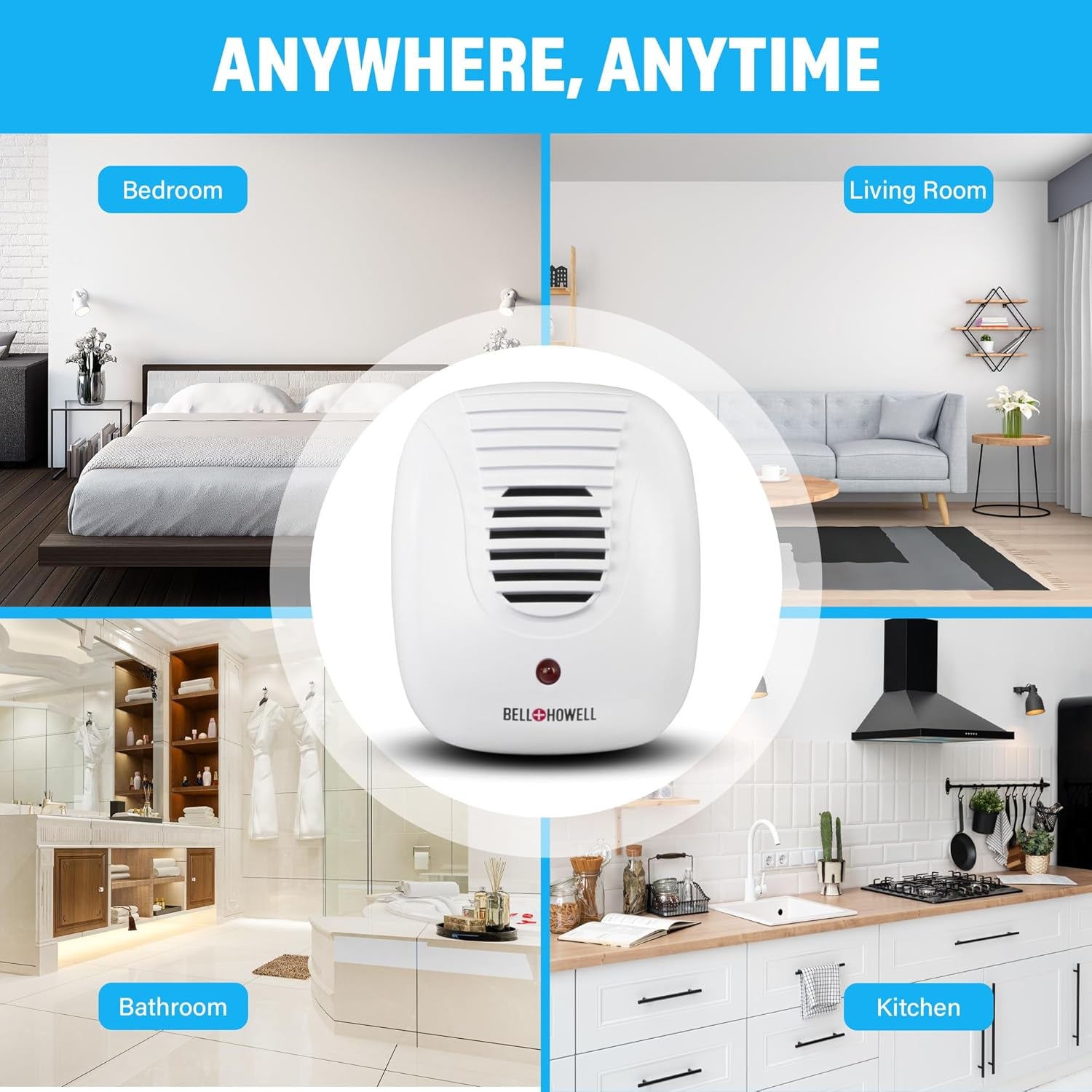 Bell + Howell Ultrasonic Pest Repeller Home Kit (Pack of 4), Ultrasonic Pest Repeller, Pest Repellent for Home, Bedroom, Office, Kitchen, Warehouse, Hotel