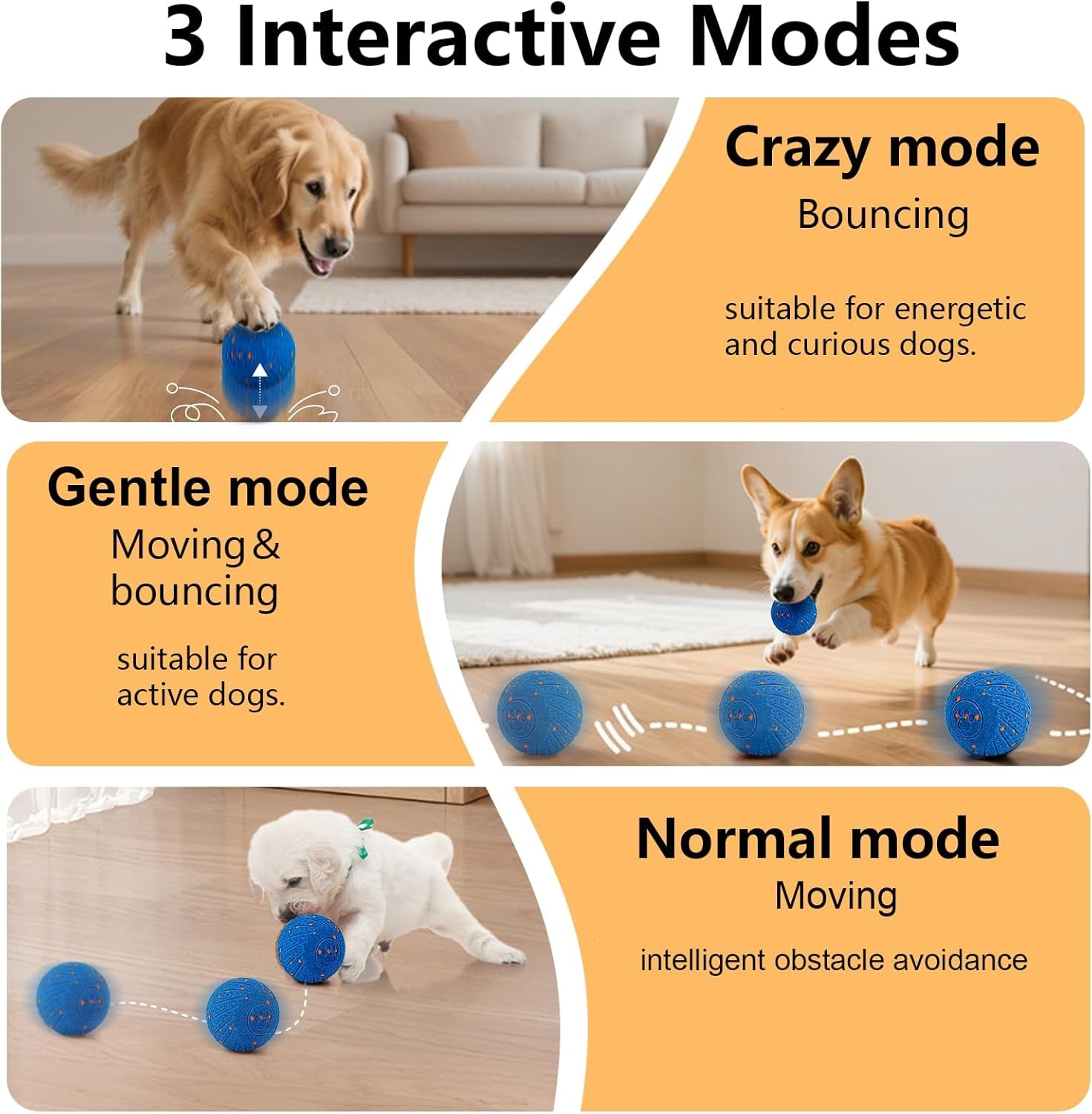 Interactive Dog Toys: Smart Dog Ball – Auto-Bounce, Vibrating & Jumping Action! Durable Duraspin Design for Aggressive Chewers. Rechargeable & Long-Lasting, Keeps Dogs Busy and Entertained Blue.