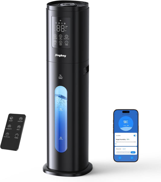 Humidifiers for Bedroom Large Room, 7L/1.85Gal Large Humidifier with Smart App & Remote Control, 4 Mist Levels Humidifier for Home Black