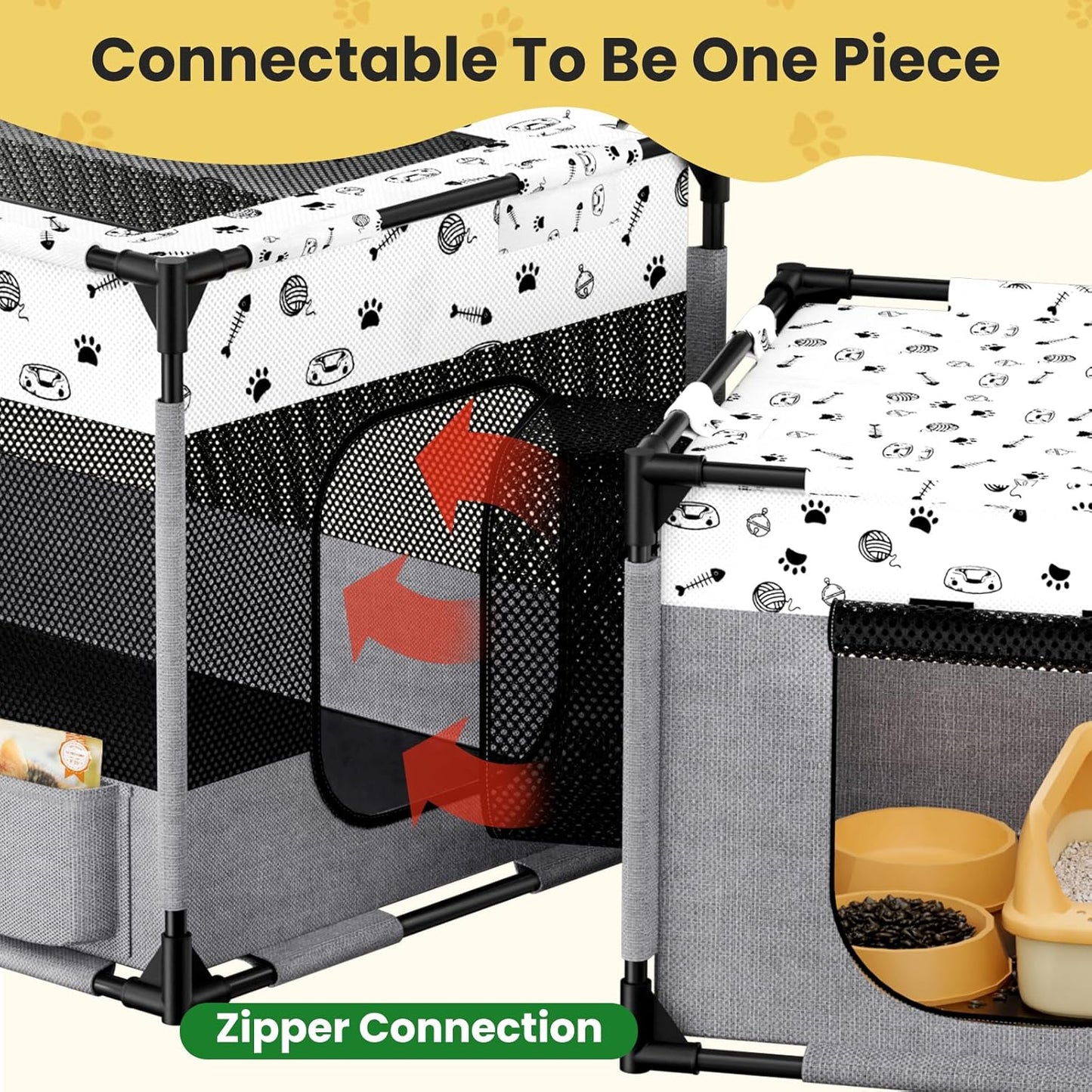 Portable Cat Playpen, PVC Pipe Reinforced Kitten Dog Pet Playpens for Indoor Cats Enclosed, Foldable Puppy Doggy Play Pen Outdoor, Kennel Tent Cage Crates, Zipper Top Cover(39"X24"X22")