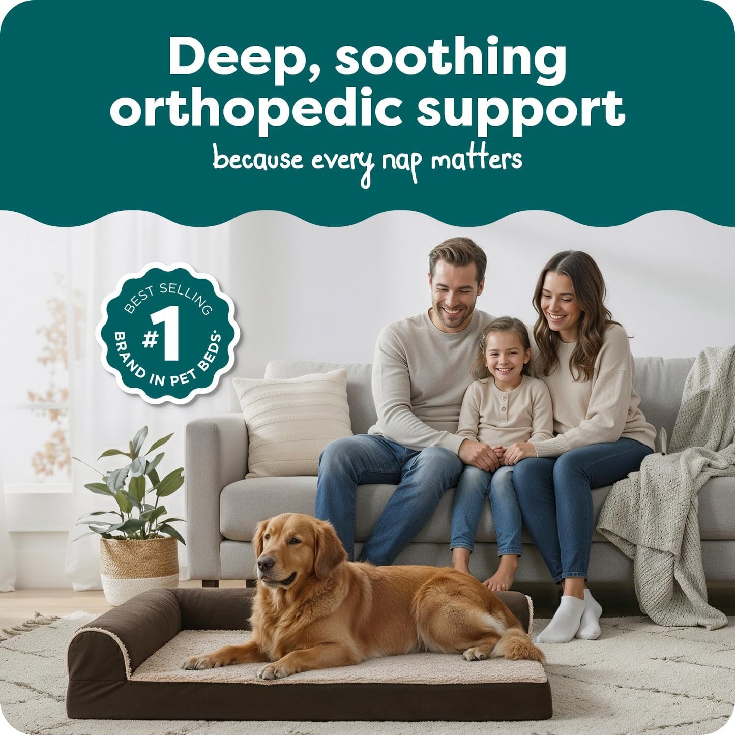 Orthopedic Dog Bed for Large Dogs, L-Shaped Chaise Mattress with Orthopedic Egg Crate with a Solid Orthopedic Foam Base for Joint Support, Washable Cover, Jumbo XL, Faux Fur & Suede, Espresso