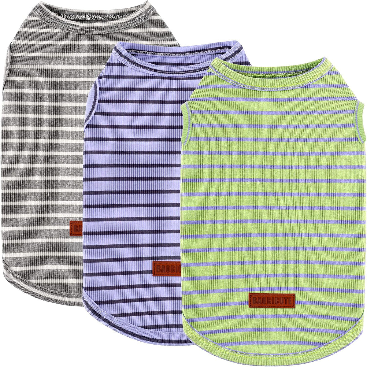 3Pack Dog Shirt Cotton Striped T-Shirts Stretchy Comfortable Pet Vest for Puppy and Cat Super Soft Dog Shirts Vest Sleeveless Breathable Basic Clothes for Small Medium Large Boy Girl Dogs