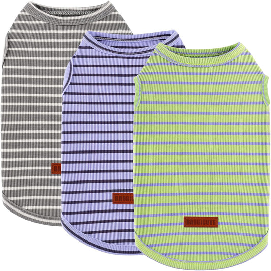 3Pack Dog Shirt Cotton Striped T-Shirts Stretchy Comfortable Pet Vest for Puppy and Cat Super Soft Dog Shirts Vest Sleeveless Breathable Basic Clothes for Small Medium Large Boy Girl Dogs