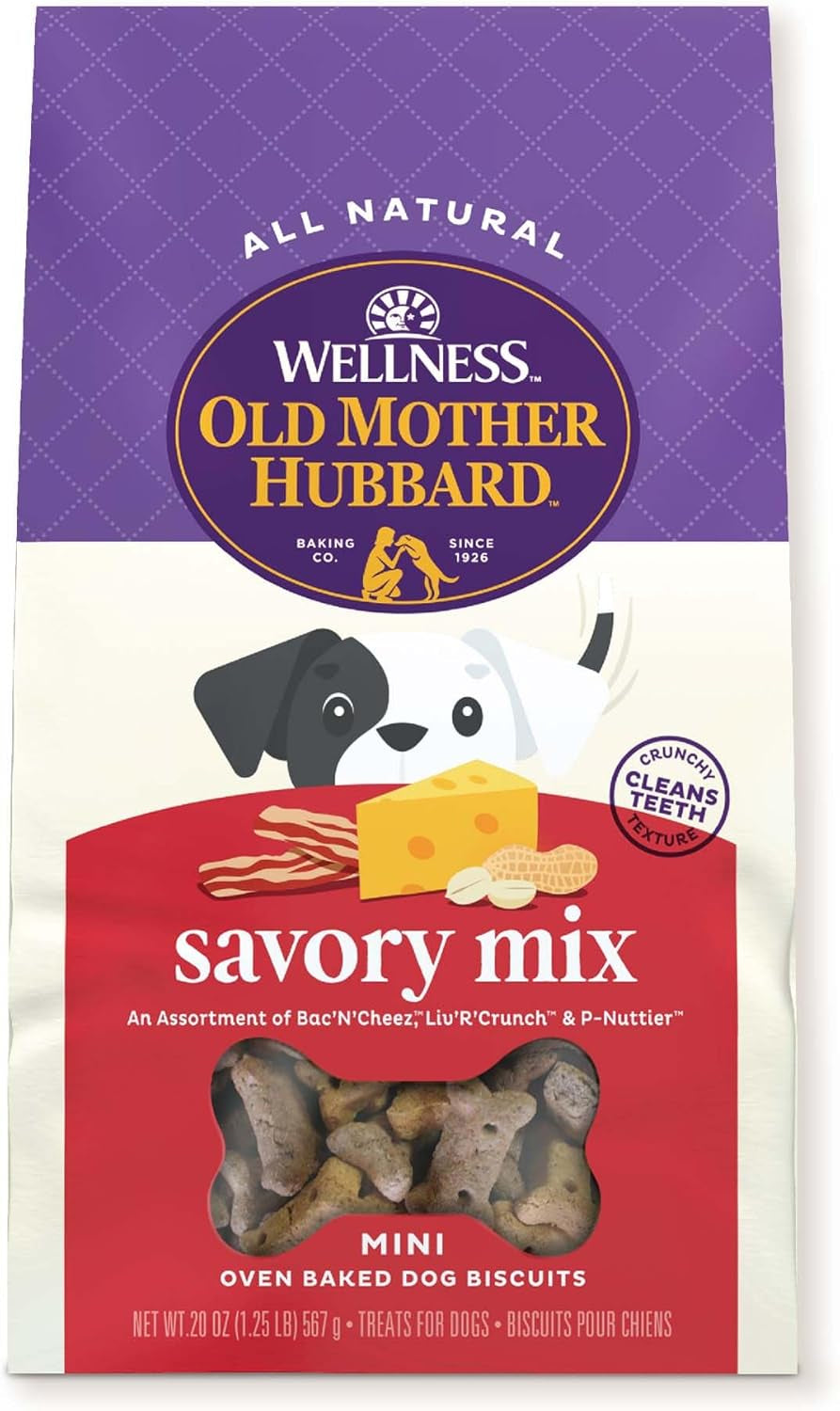 Wellness Old Mother Hubbard Classic Savory Mix Dog Biscuits, Natural Training Treats, 3 Flavors, Mini Size, 20 Oz Bag