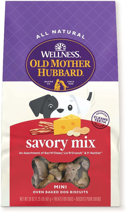 Wellness Old Mother Hubbard Classic Savory Mix Dog Biscuits, Natural Training Treats, 3 Flavors, Mini Size, 20 Oz Bag