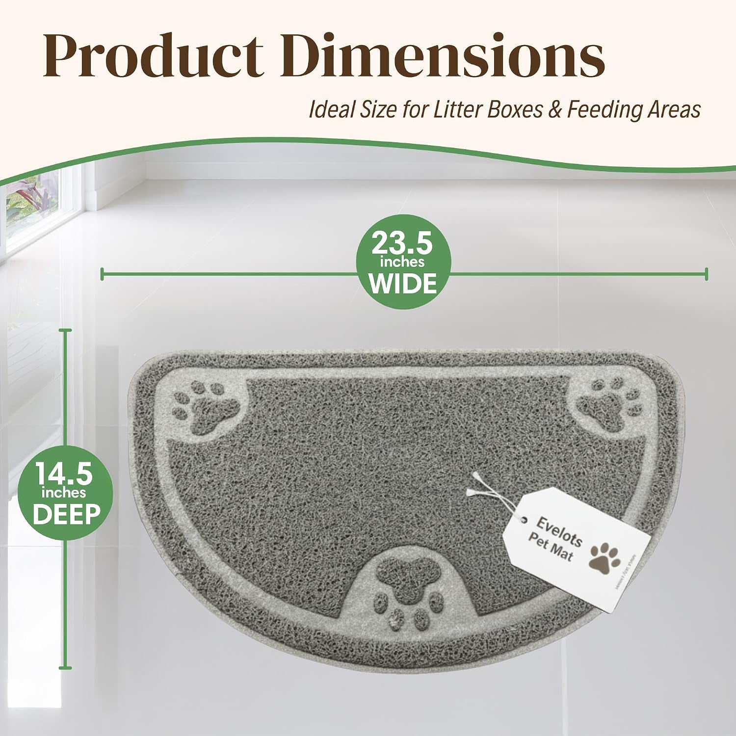 Evelots Cat Litter Mat – Traps Litter & Mess from Box, Absorbent Urine-Proof & Waterproof Floor Protection, Soft on Paws, Non-Slip, Easy Clean, Machine Washable, Unscented, Gray, Small