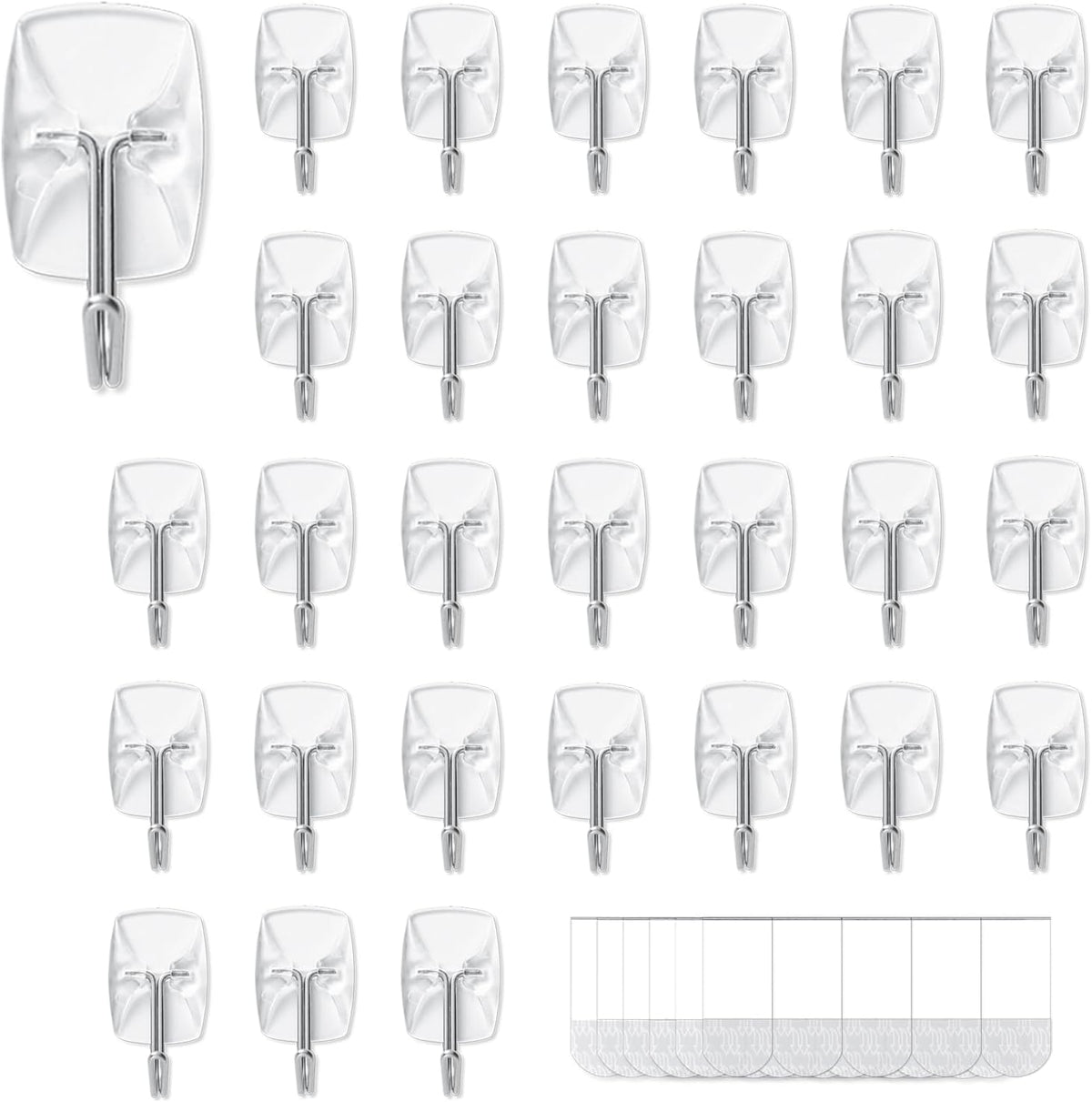 Clear Wall Hooks for Hanging, 30 Hooks+40 Strips, Value Pack (S)