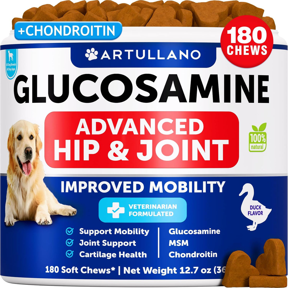 Glucosamine for Dogs - 180 Chews - Glucosamine Chondroitin for Dogs W/Hemp