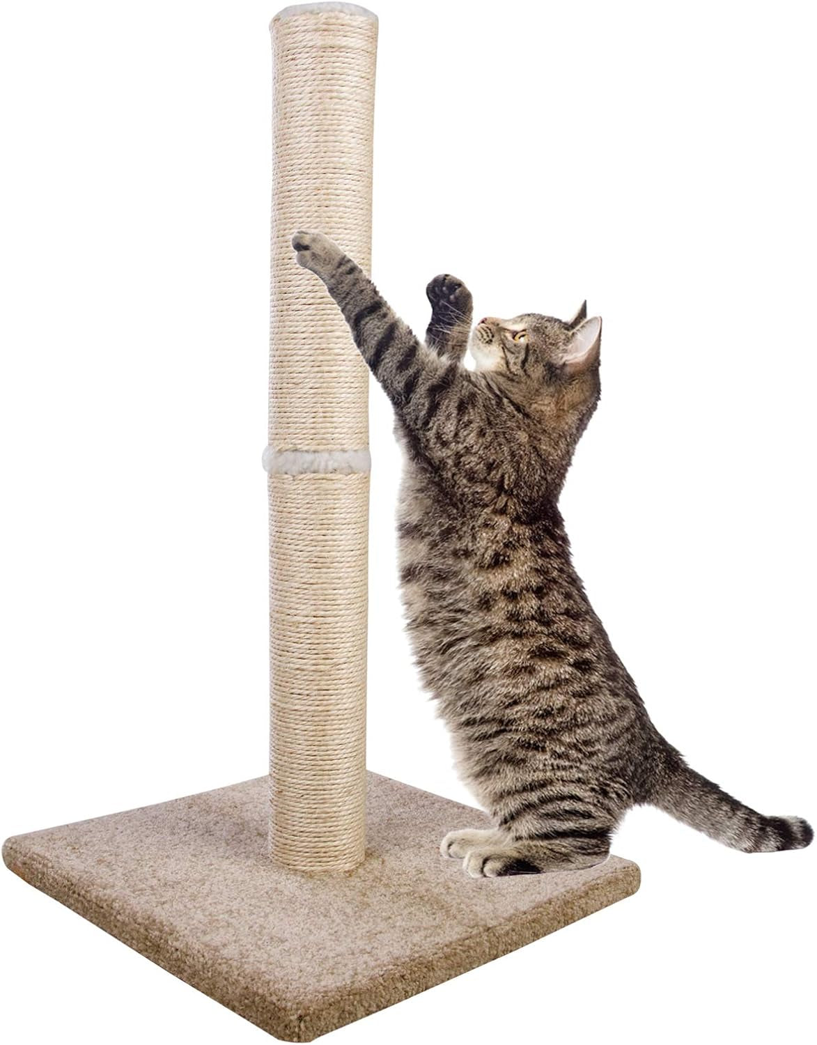 Dimaka Thick Cat Scratching Post, Textured Carpet, 29In Sisal Pole, Beige