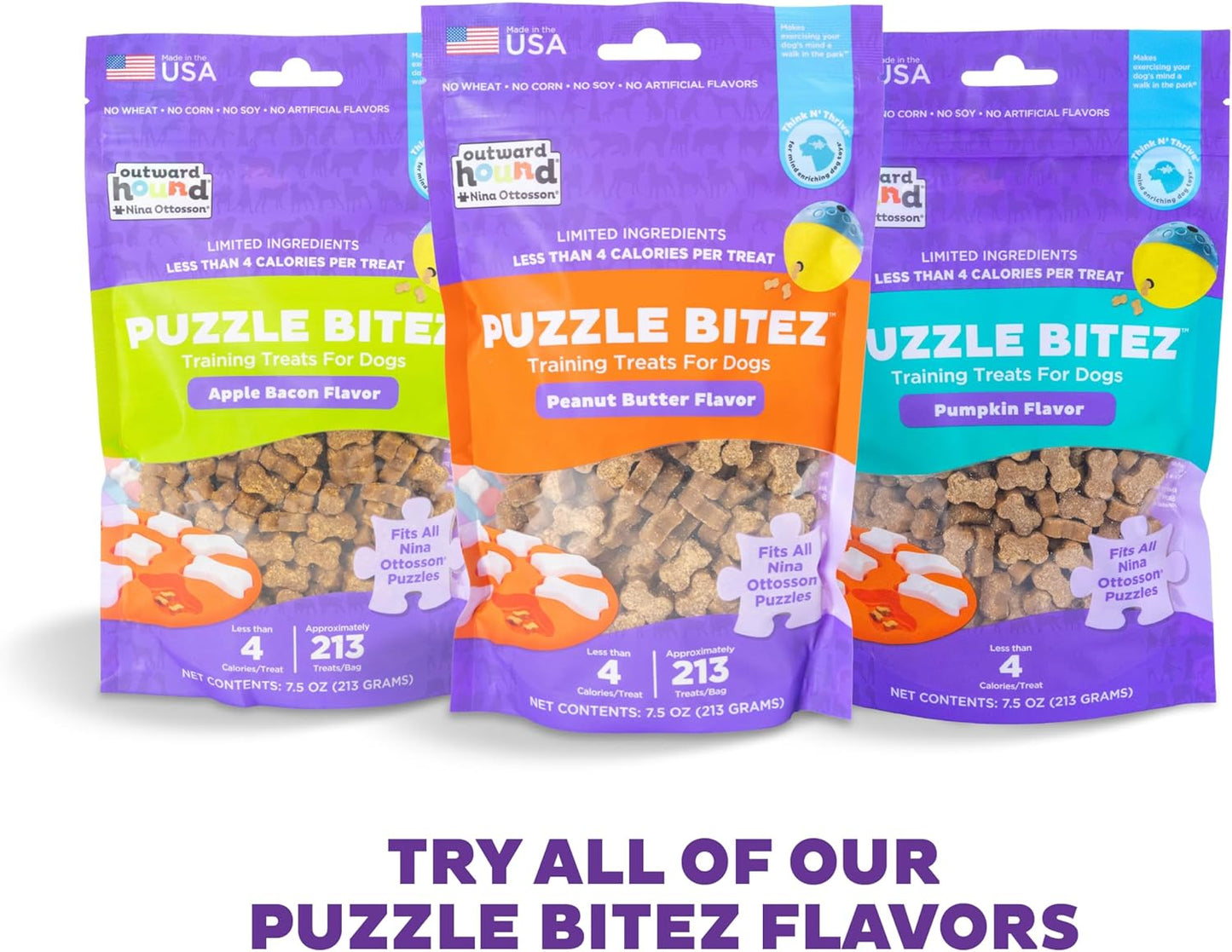 Outward Hound by Nina Ottosson Puzzle Bitez USA Made Dog Treats, Peanut Butter Flavor, Bite-Sized Training Reward and Interactive Puzzle Toy Treats, 7.5Oz