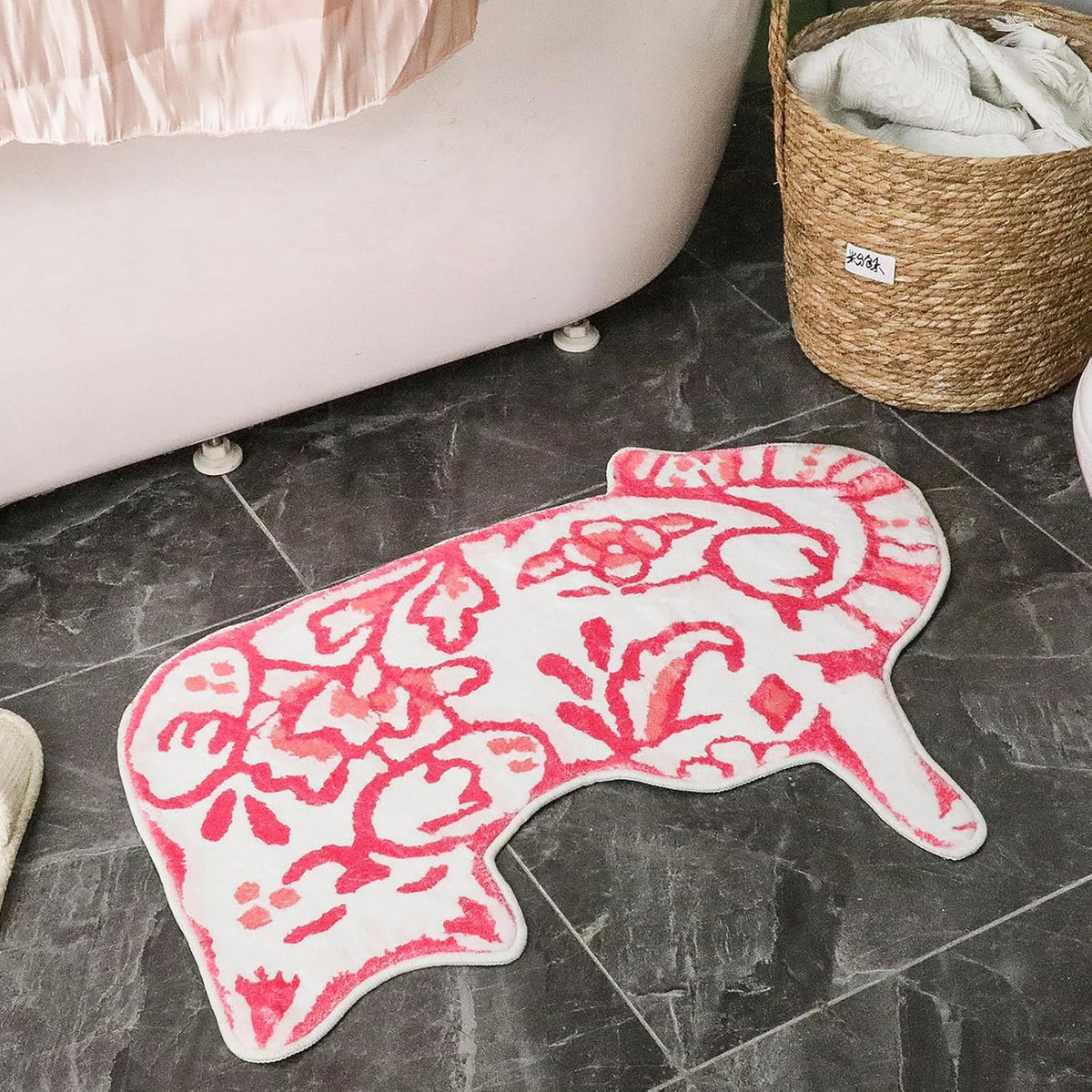Tinideya Delft Cat Shape Bath Rug Cat Shaped Bathroom Mat 23" X 32", Pink
