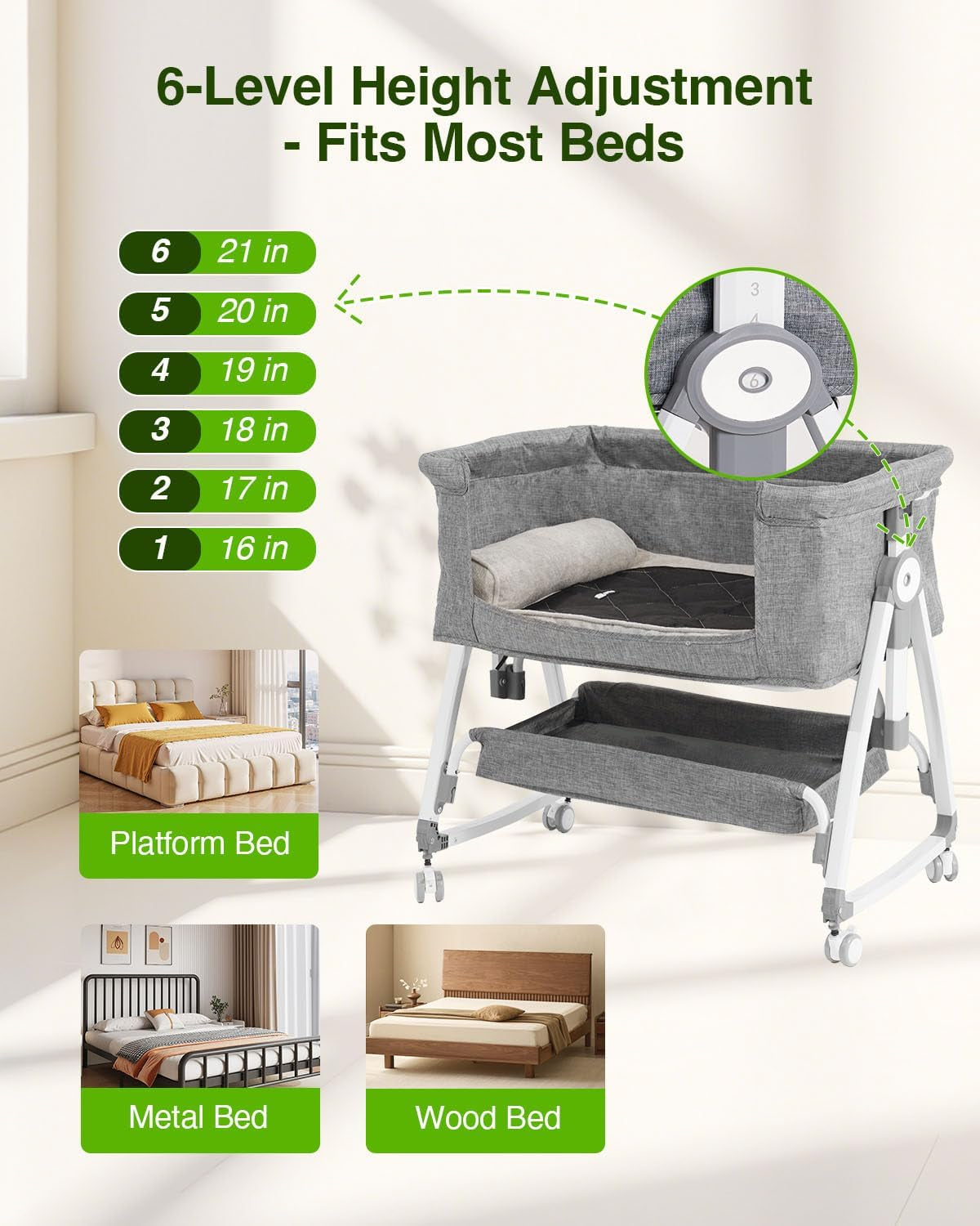 Bedside Dog Bed Co-Sleeper, 27-32 in Height Adjustable Pet Bassinet