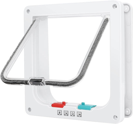 Cat Door, Safety Pet Door with 4 Way Lock, Weatherproof & Easy Installation Cat Flap Door for Interior Exterior Door, Window, Wall(Large, 7.48In X 7.08In Flap)