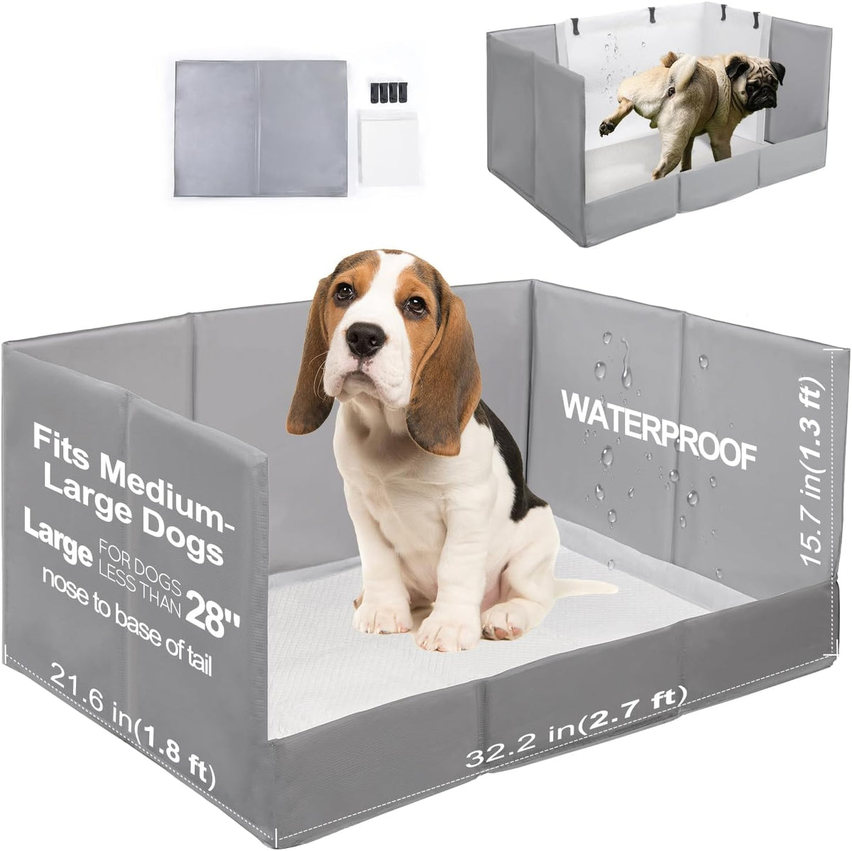 HQ4US 4LEGS Dog Litter Box Indoor High Walls, Puppy Pee Pad Holder Foldable