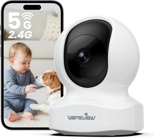 Wansview 5MP 5G&2.4G Dog Camera with Phone App, Q5 5MP White for Indoor/Pet