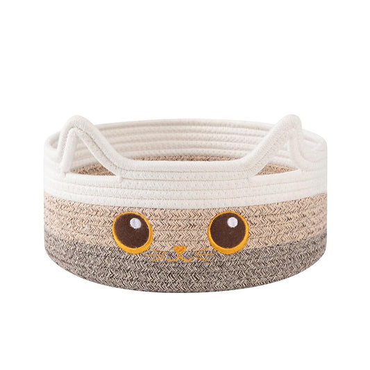 Small Cotton Rope Storage Basket,Round Cat Toy Basket for Living Room,Brown