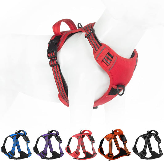 No Pull Dog Harness for Small Medium Large Dogs Adjustable Reflective Pet Vest with Front Clip Padded Harness for Dogs Easy Control Handle Best for Outdoor Training and Walking Red M