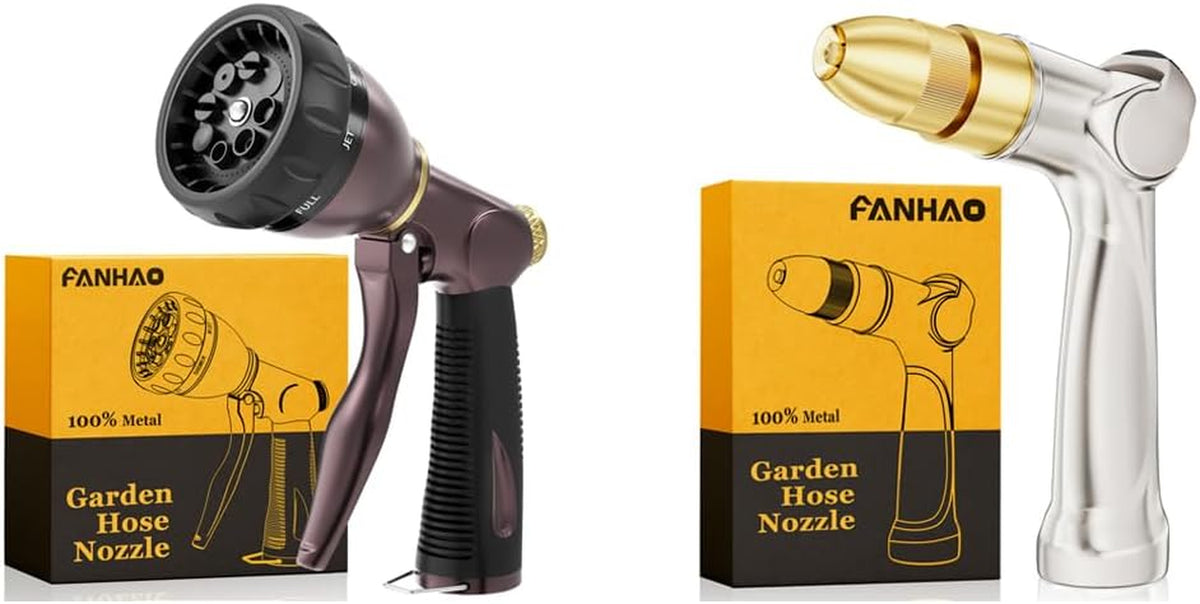 FANHAO Heavy Duty Garden Hose Nozzle + 100% Metal Thumb Control Water Hose Nozzle with Brass Tip