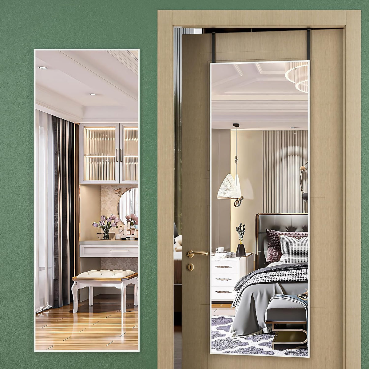 Hasipu Door Mirror Full Length, 51 X 16 Inch Full Body Wall Mirror over the Door Hanging Mirror for Bedroom, Living Room, Cloakroom