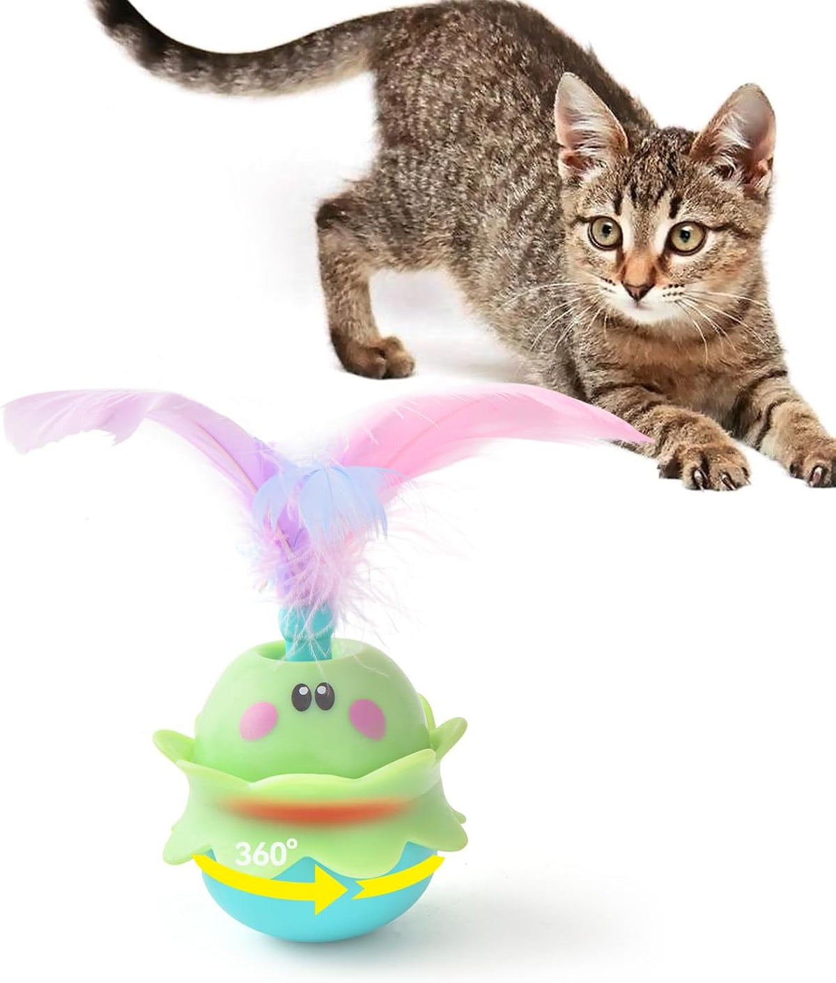 Interactive Automatic Cat Feather Toy, Rotating with LED Light, Rechargeable Electronic Chirping Toys for Indoor Cats, Blue