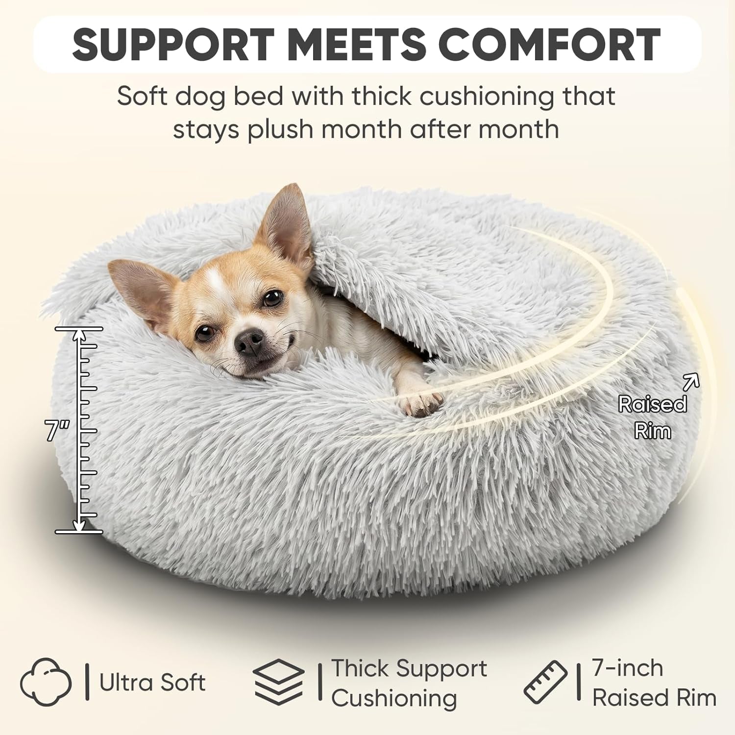Himax Small Cat & Dog Bed with Cover, Calming Dog Bed for Small Dogs,Anti-Anxiety Donut Dog Bed with Attached Blanket,Washable round Fluffy Pet Bed (20"/26"/35")，Light Grey
