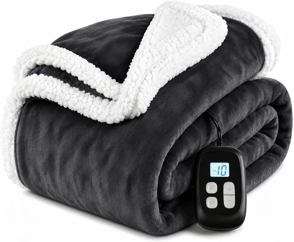 Electric Heated Blanket Full Size 72" X 84", Soft Flannel Heating Blanket for Bed, Sofa, Bedroom, 10 Heat Settings, 1-12H Auto Shut Off, Overheat Protection, Machine Washable, Charcoal Gray