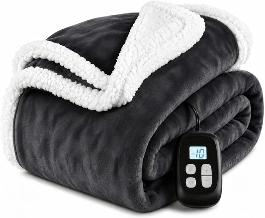 Electric Heated Blanket Full Size 72" X 84", Soft Flannel Heating Blanket for Bed, Sofa, Bedroom, 10 Heat Settings, 1-12H Auto Shut Off, Overheat Protection, Machine Washable, Charcoal Gray