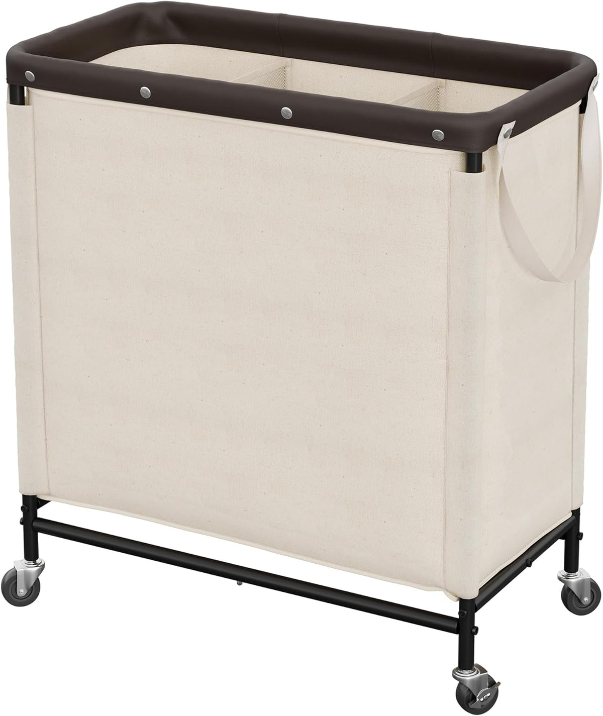 Storageworks 3 Section Laundry Hamper, 120L Beige Sorter Cart with Wheels