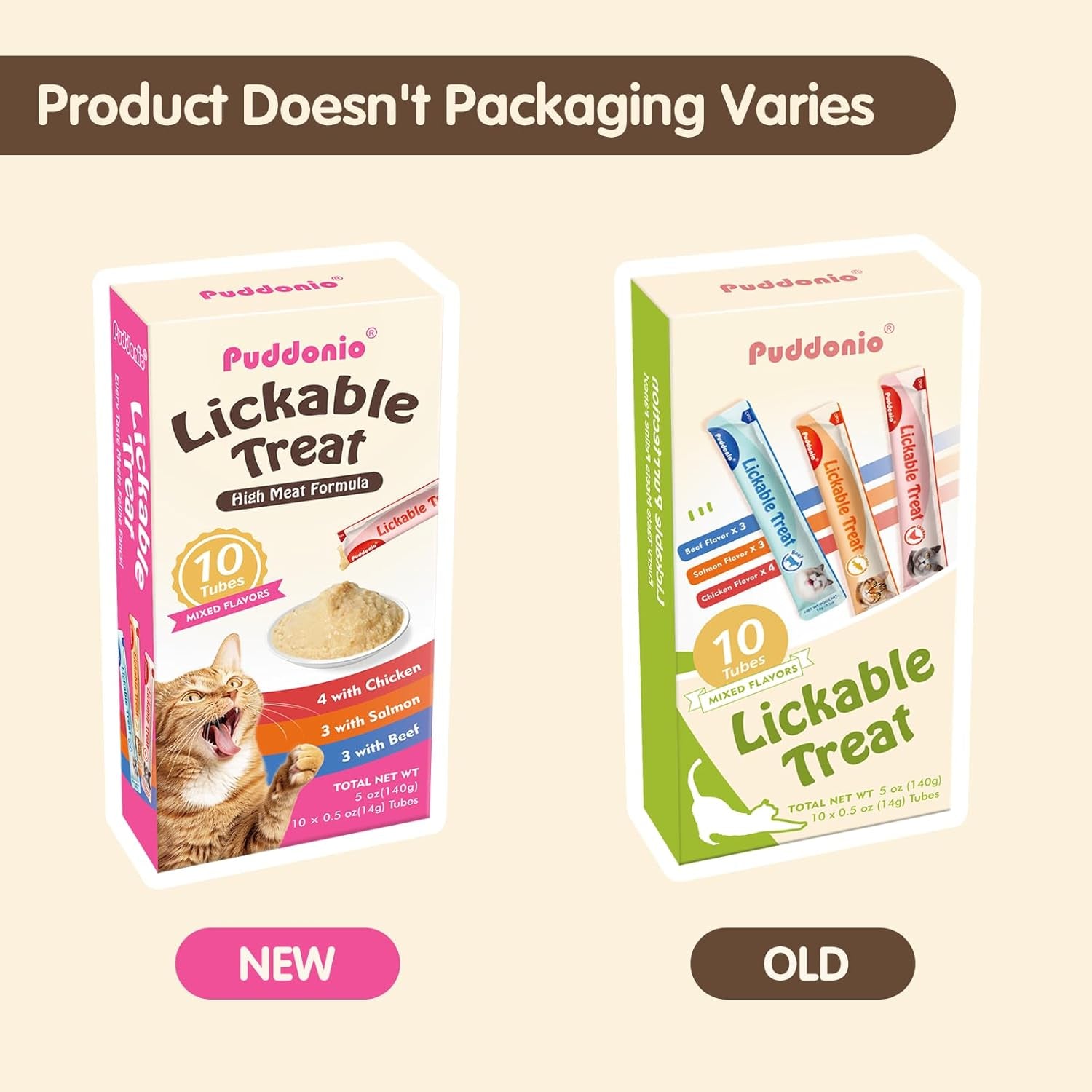 Lickable Cat Treats, High-Meat Puree, Grain & Gum Free, High Protein, No Additives, 0.5Oz Tubes (Pack of 10)