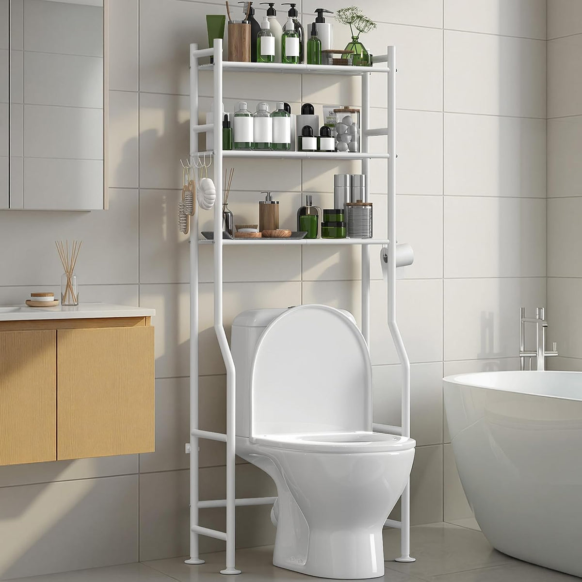 3-Tier over Toilet Storage, Anti-Tip, 64" H, White