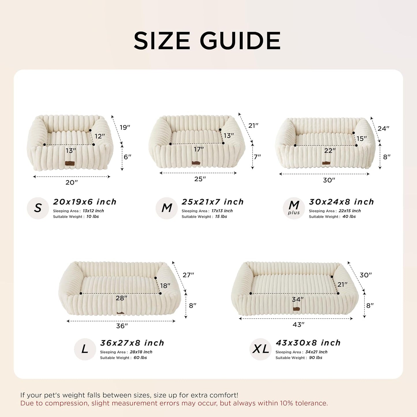 Bedsure Comfyfleece™ Cute Dog Bed Medium Size Dog - Washable Furry Puppy Beds, Rectangle Orthopedic Corduroy Fleece Pet Beds with Removable Zipper Cover, 30X24X8Inches, Cream