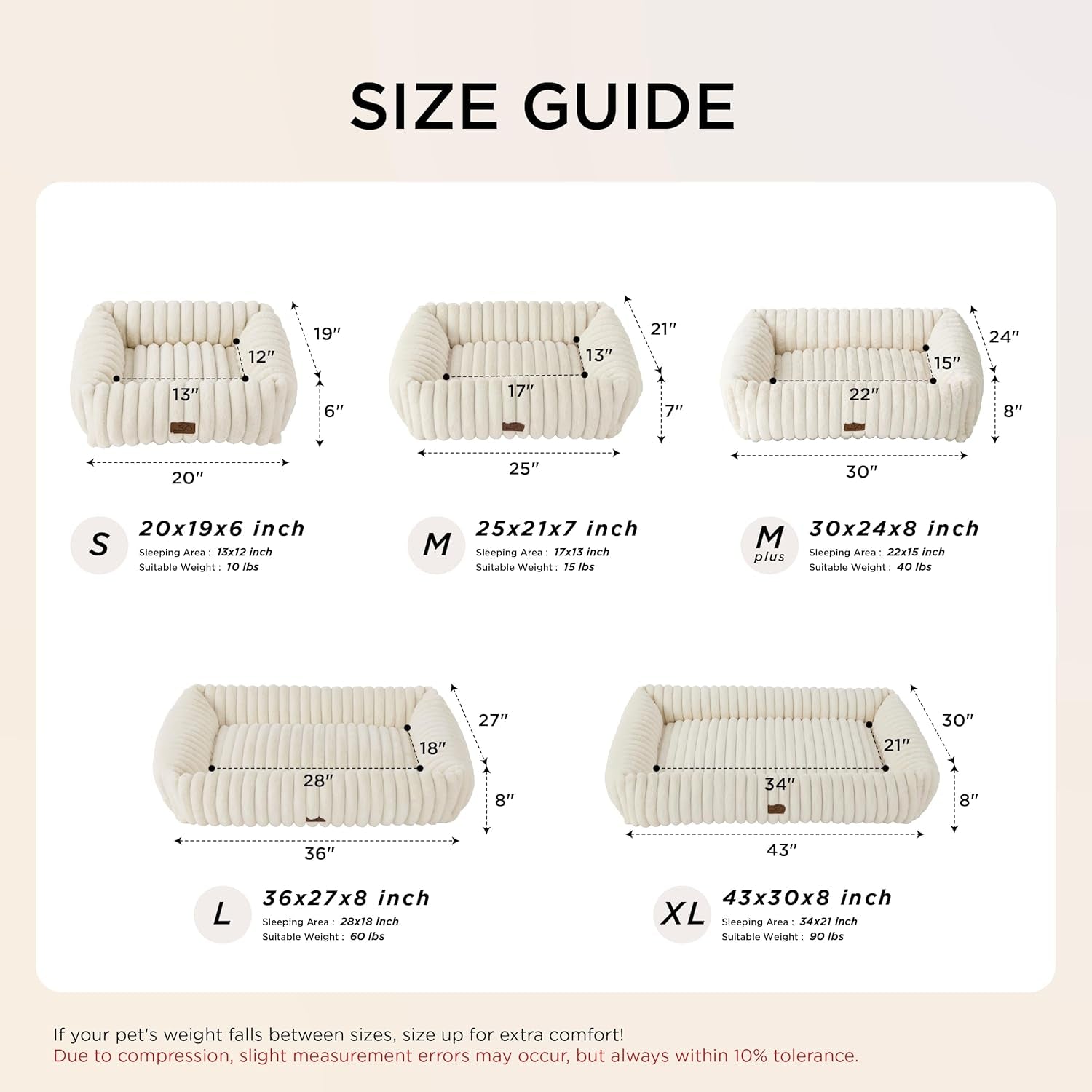 Bedsure Comfyfleece™ Cute Dog Bed Medium Size Dog - Washable Furry Puppy Beds, Rectangle Orthopedic Corduroy Fleece Pet Beds with Removable Zipper Cover, 30X24X8Inches, Cream